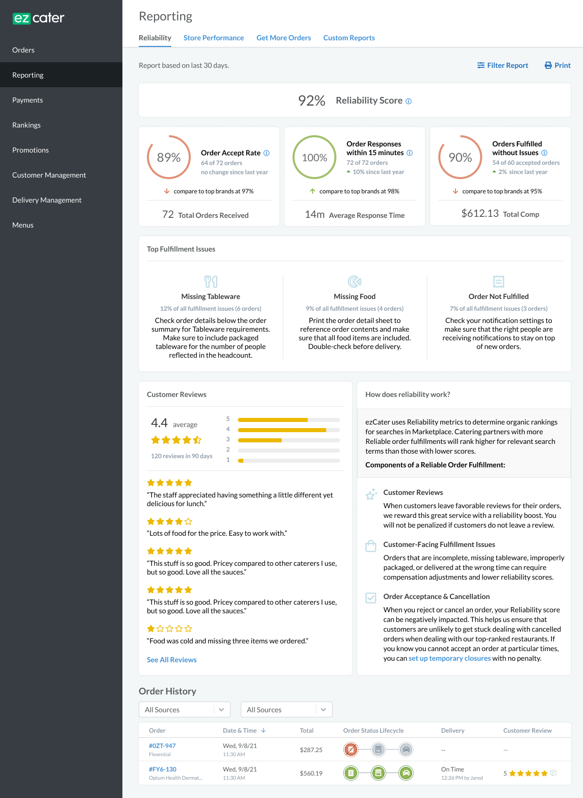 Design of reliability reporting feature